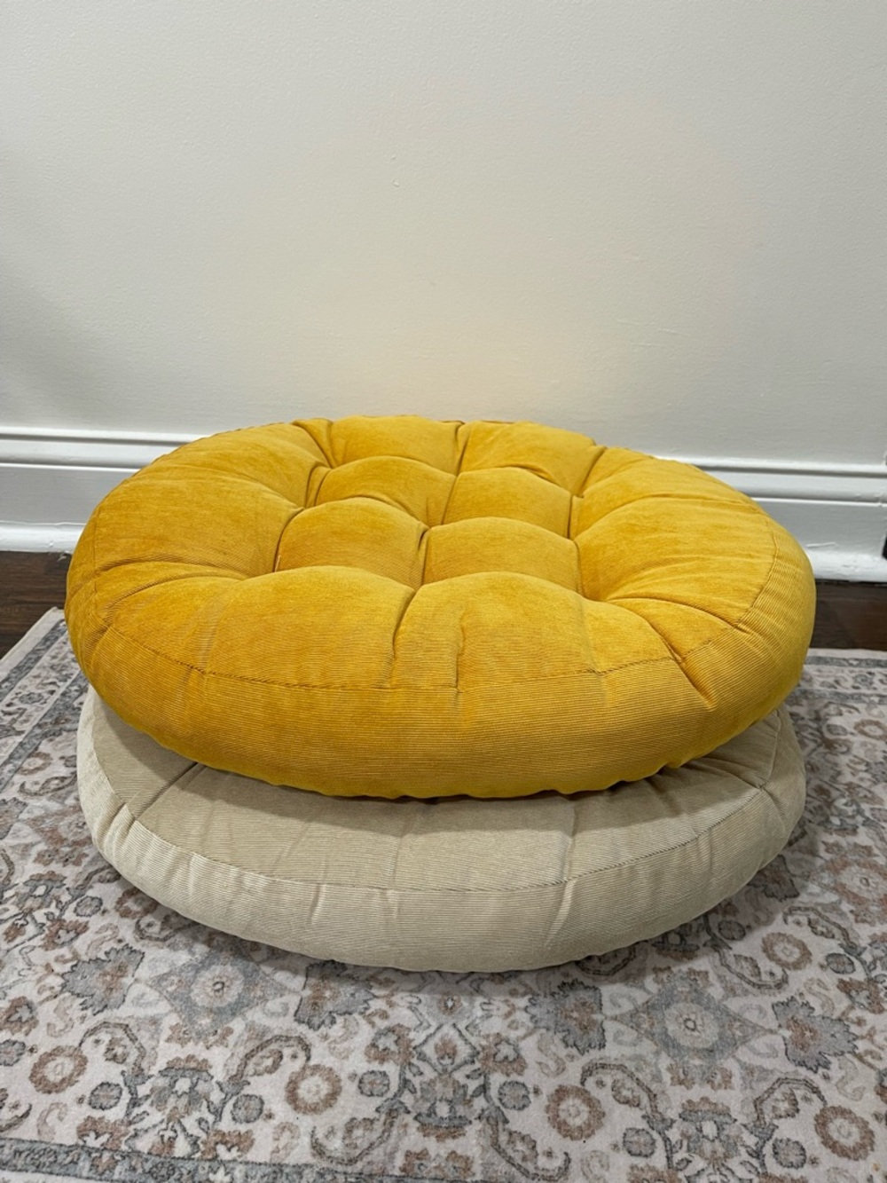 Set of 2 beige + yellow Japanese Cushions Style for Floor or Chair, Pillows, new